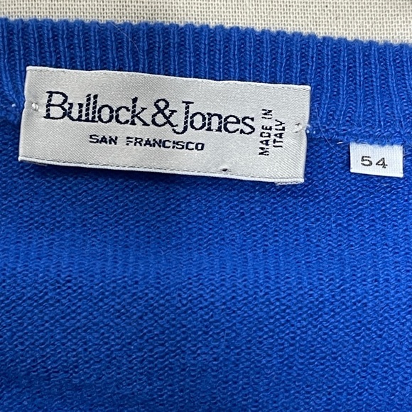 Bullock & Jones Cashmere Cobalt Blue Grid Sweater Size Large Made in Italy - Picture 3 of 5
